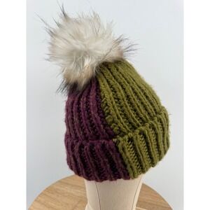 Spyder Colorblock Knit Beanie Pom Pom US Patch Winter Hat One Size Fleece Lined